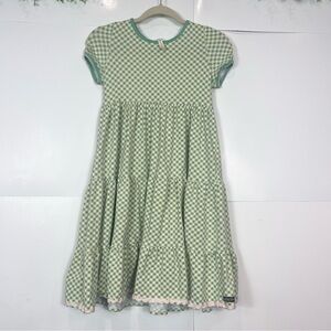 Matilda Jane Green and White Plaid Checkered Gingham Kids Dress sz 14